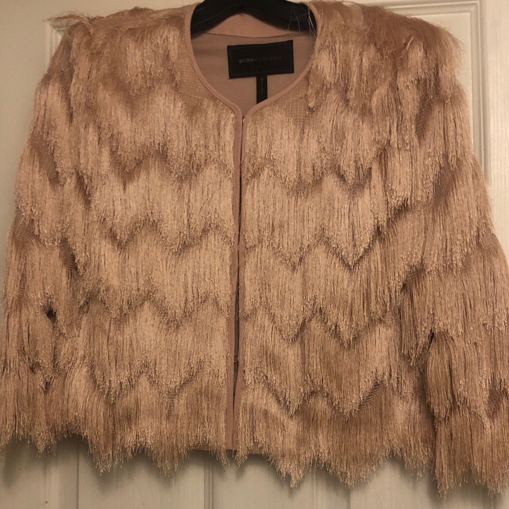 BCBGMaxAzria Fringe Jacket in Cream
